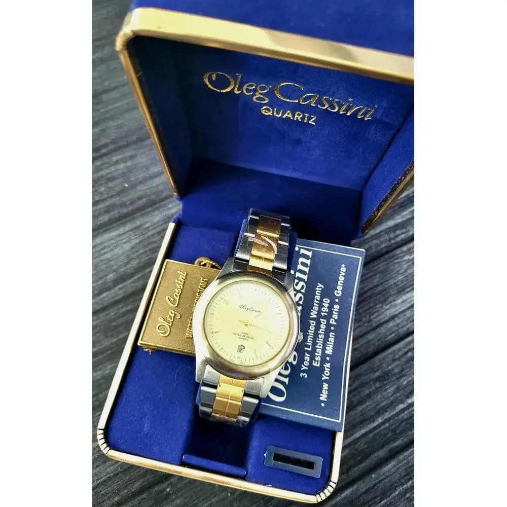 Rare Vintage Oleg Cassini Mens Designer Watch W‎ Box Papers